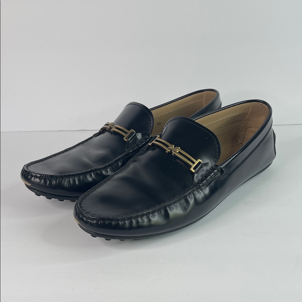 Tod’s City Gommino Black Leather Driving Loafers w/ Gold-Tone Buckle Men’s 9.5